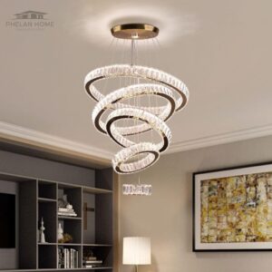 Dixun LED Big Crystal Chandeliers Modern 5 Rings