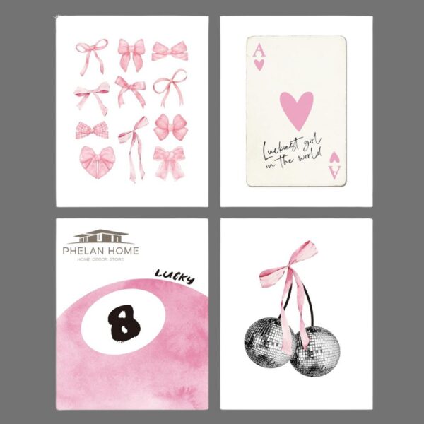 Okaxscm Pink Coquette Trendy Preppy Wall Art Prints Set of 4